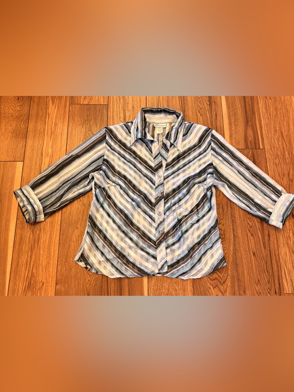dressbarn Striped Chevron Button-Front Top in Blue, White & Brown